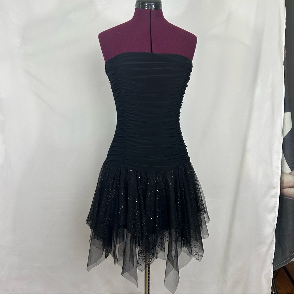 Taboo Black Strapless Dress with Glitter Tulle